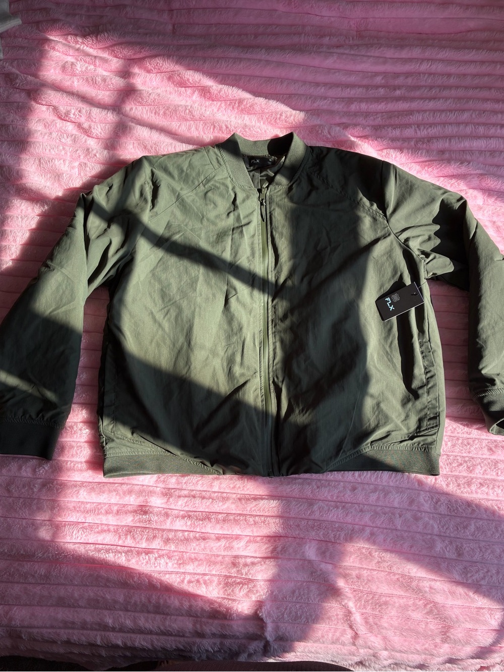 Men's Olive Bomber Jacket by FLX - Lightweight Zip-Front